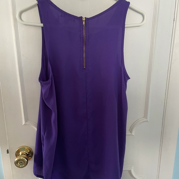 Sheer womens purple size medium gold chain sleeveless top lightwieght zip back - Picture 3 of 4
